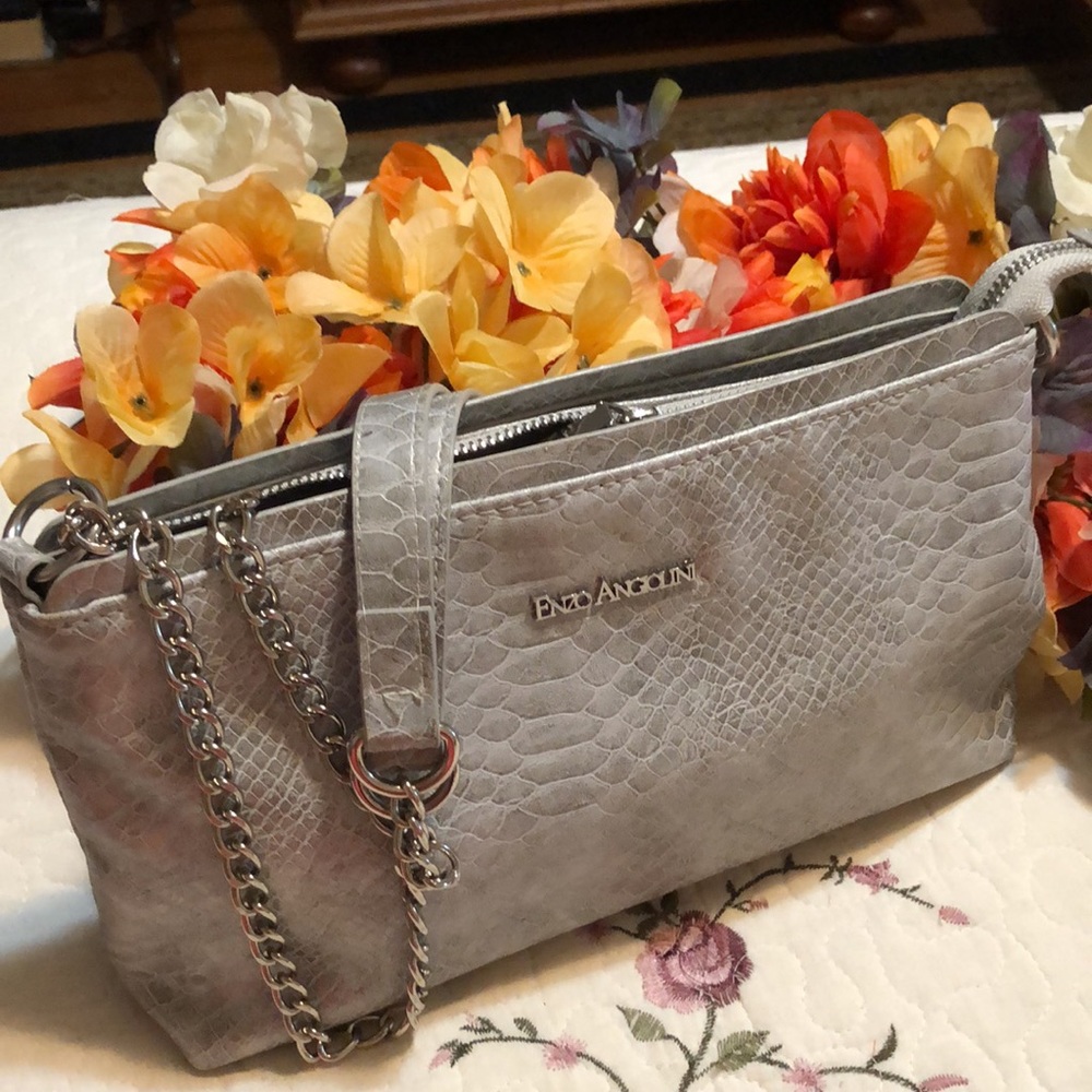 Enzo Angiolini silver snakeskin bag